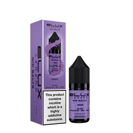 Elux Legend Nic Salts grape 10ml bottle and packaging on a white background - uk vape sales