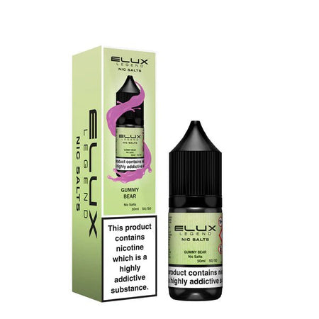Elux Legend Nic Salts gummy bear 10ml bottle and packaging on a white background - uk vape sales
