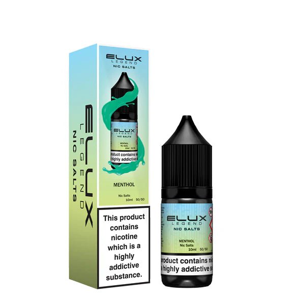 Elux Legend Nic Salts menthol 10ml bottle and packaging on a white background - uk vape sales