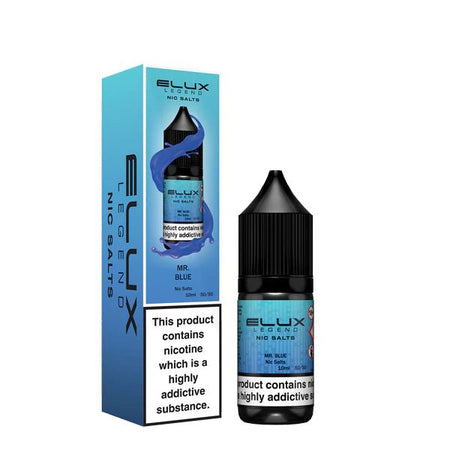 Elux Legend Nic Salts mr blue 10ml bottle and packaging on a white background - uk vape sales