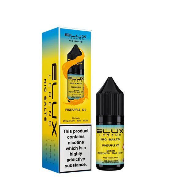 Elux Legend Nic Salts pineapple ice 10ml bottle and packaging on a white background - uk vape sales