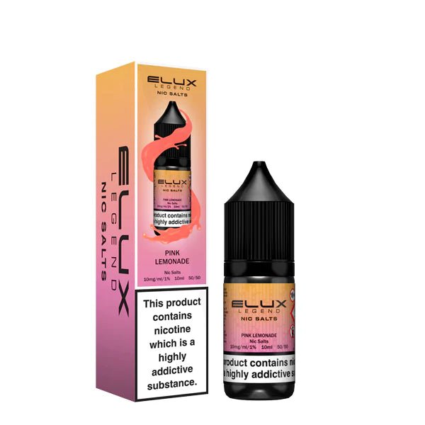 Elux Legend Nic Salts pink lemonade 10ml bottle and packaging on a white background - uk vape sales