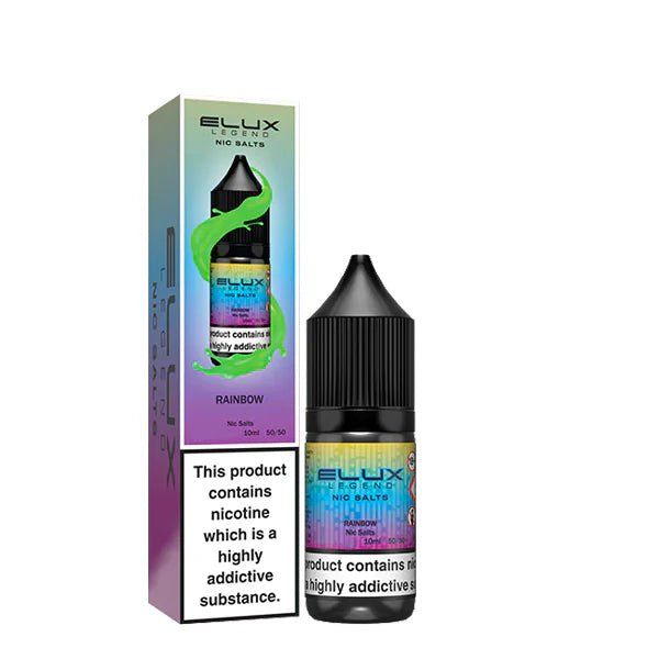 Elux Legend Nic Salts rainbow 10ml bottle and packaging on a white background - uk vape sales