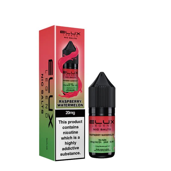 Elux Legend Nic Salts raspberry watermelon 10ml bottle and packaging on a white background - uk vape sales