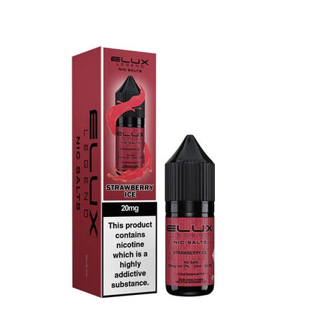 Elux Legend Nic Salts strawberry ice 10ml bottle and packaging on a white background - uk vape sales