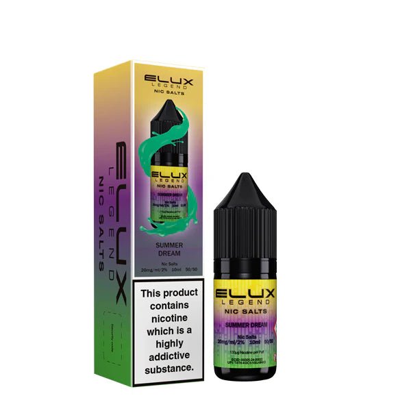 Elux Legend Nic Salts summer dream 10ml bottle and packaging on a white background - uk vape sales