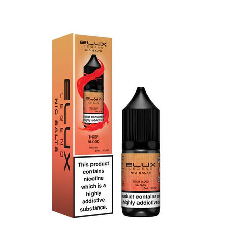 Elux Legend Nic Salts tiger blood 10ml bottle and packaging on a white background - uk vape sales