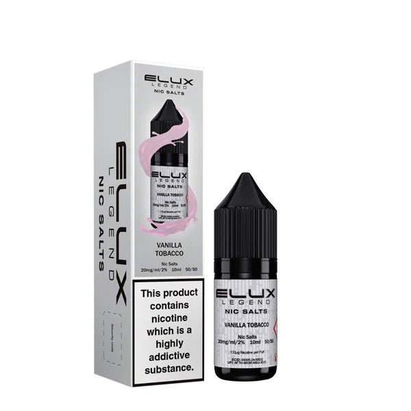 Elux Legend Nic Salts vanilla tobacco 10ml bottle and packaging on a white background - uk vape sales