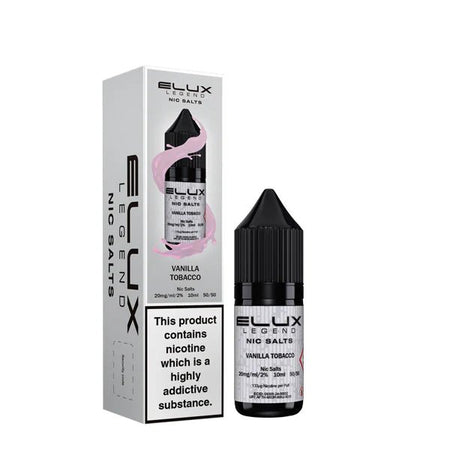 Elux Legend Nic Salts vanilla tobacco 10ml bottle and packaging on a white background - uk vape sales