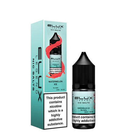 Elux Legend Nic Salts watermelon ice 10ml bottle and packaging on a white background - uk vape sales