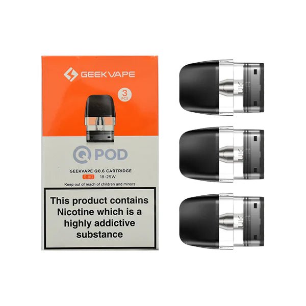 GeekVape Q Replacement Pods 0.6 Ohm Q Refillable Pods with packaging on white background- UK Vape Sales
