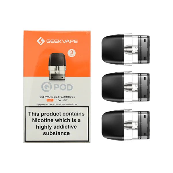 GeekVape Q Replacement Pods 0.8 Ohm Q Refillable Pods with packaging on white background- UK Vape Sales