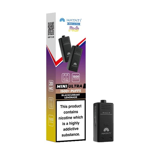 Hayati Mini Ultra Refill Pods blackcurrant lemonade with packaging on a white background - uk vape sales