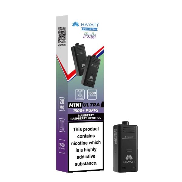 Hayati Mini Ultra Refill Pods blueberry raspberry menthol with packaging on a white background - uk vape sales