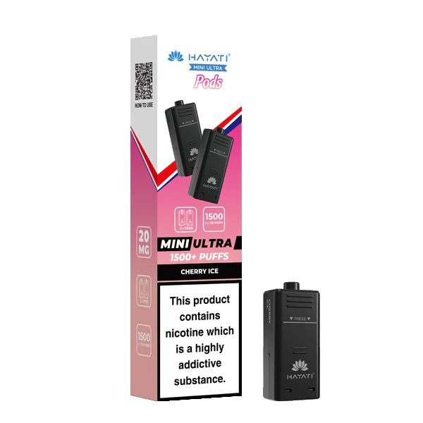 Hayati Mini Ultra Refill Pods cherry ice with packaging on a white background - uk vape sales
