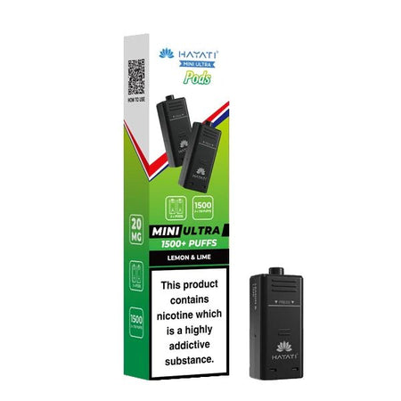 Hayati Mini Ultra Refill Pods lemon & lime with packaging on a white background - uk vape sales