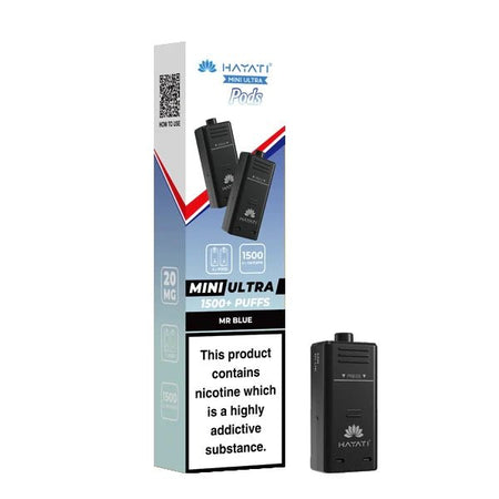 Hayati Mini Ultra Refill Pods mr blue with packaging on a white background - uk vape sales