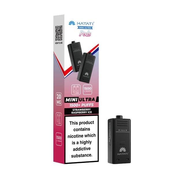 Hayati Mini Ultra Refill Pods strawberry raspberry ice with packaging on a white background - uk vape sales