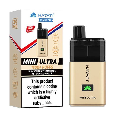 Hayati mini ultra vape kit blackcurrant lemonade straw lemonade device and packaging on a white background - uk vape sales