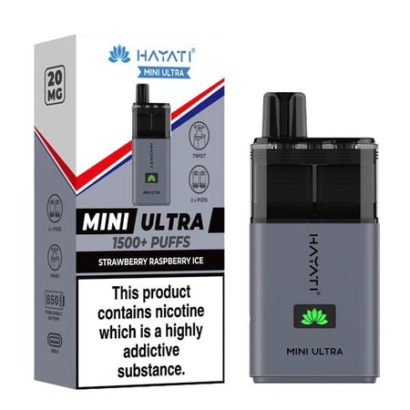 Hayati mini ultra vape kit strawberry raspberry ice device and packaging on a white background - uk vape sales