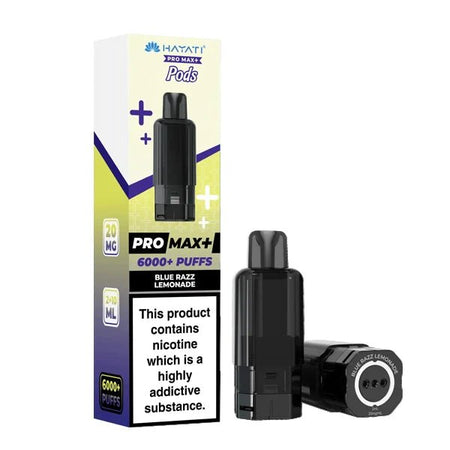 Hayati Pro Max Plus Refill Pods blue razz lemonade prefilled pod with packaging on a white background - uk vape sales