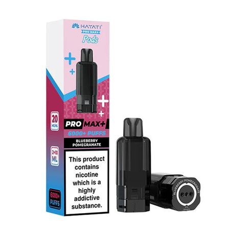 Hayati Pro Max Plus Refill Pods blueberry pomegranate prefilled pod with packaging on a white background - uk vape sales