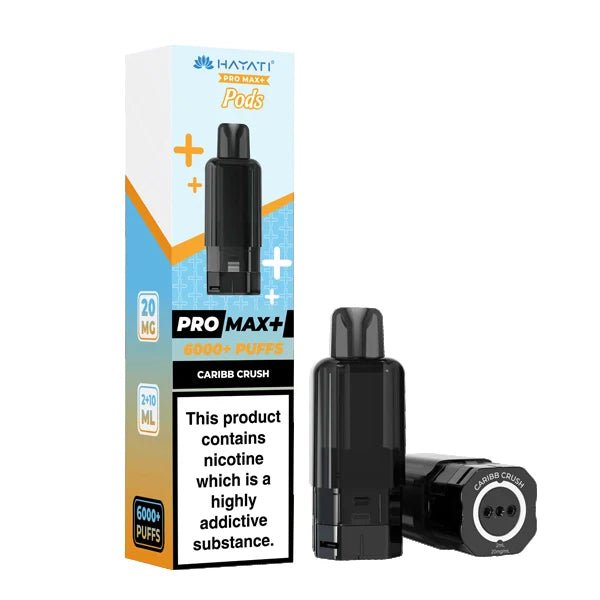 Hayati Pro Max Plus Refill Pods Caribbean Crush prefilled pod with packaging on a white background - uk vape sales
