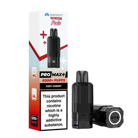 Hayati Pro Max Plus Refill Pods fizzy cherry prefilled pod with packaging on a white background - uk vape sales