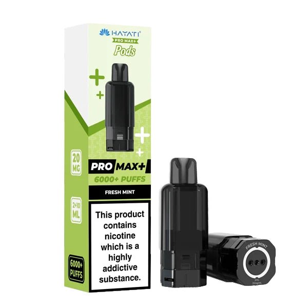 Hayati Pro Max Plus Refill Pods fresh mint prefilled pod with packaging on a white background - uk vape sales
