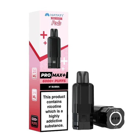 Hayati Pro Max Plus Refill Pods h'bubba prefilled pod with packaging on a white background - uk vape sales