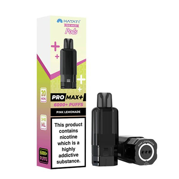 Hayati Pro Max Plus Refill Pods pink lemonade  prefilled pod with packaging on a white background - uk vape sales