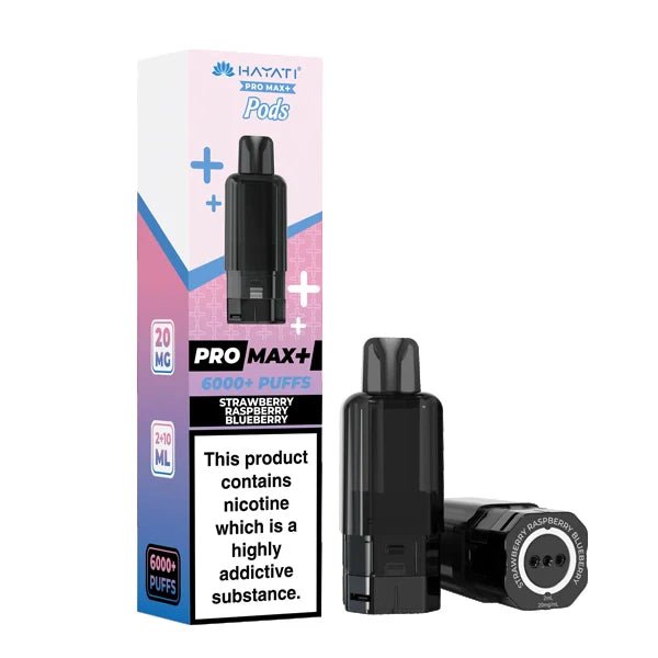 Hayati Pro Max Plus Refill Pods strawberry raspberry blueberry prefilled pod with packaging on a white background - uk vape sales