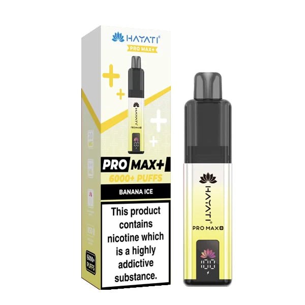 Hayati Pro Max Plus vape kit banana ice device and packaging on a white background - uk vape sales