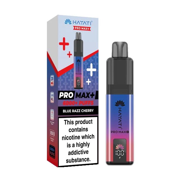Hayati Pro Max Plus vape kit blue razz cherry device and packaging on a white background - uk vape sales