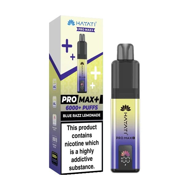Hayati Pro Max Plus vape kit blue razz lemonade device and packaging on a white background - uk vape sales