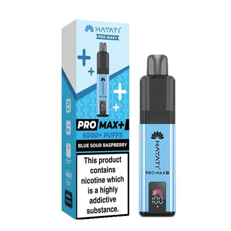 Hayati Pro Max Plus vape kit blue sour raspberry device and packaging on a white background - uk vape sales