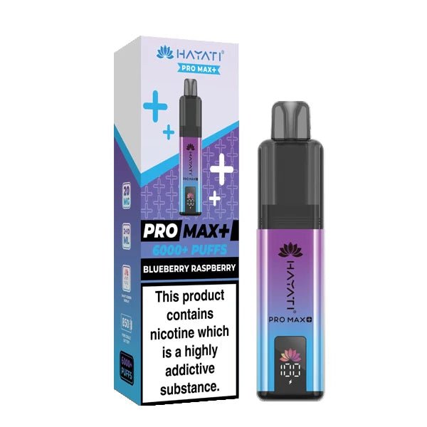 Hayati Pro Max Plus vape kit blueberry raspberry device and packaging on a white background - uk vape sales