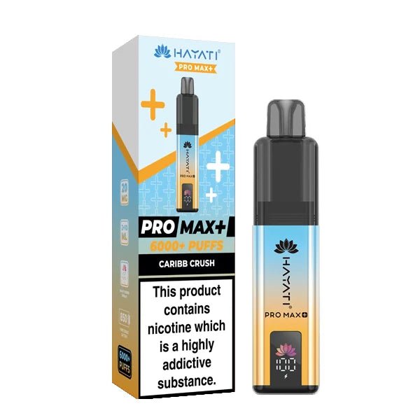 Hayati Pro Max Plus vape kit caribb crush device and packaging on a white background - uk vape sales