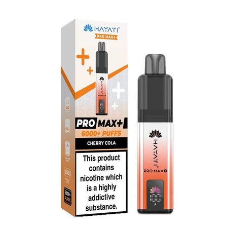 Hayati Pro Max Plus vape kit cherry cola device and packaging on a white background - uk vape sales