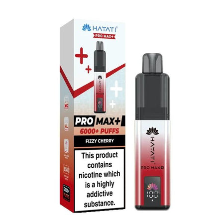 Hayati Pro Max Plus vape kit fizzy cherry device and packaging on a white background - uk vape sales