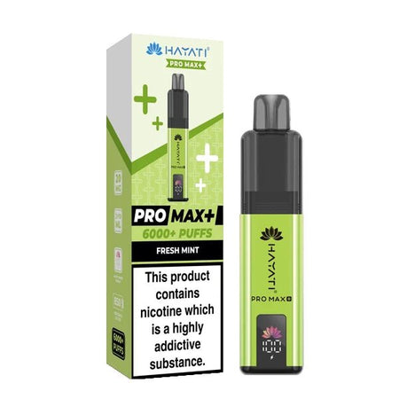 Hayati Pro Max Plus vape kit fresh mint device and packaging on a white background - uk vape sales