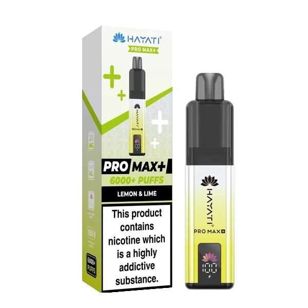 Hayati Pro Max Plus vape kit lemon & lime device and packaging on a white background - uk vape sales