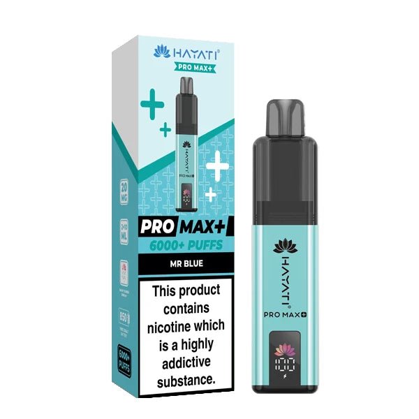 Hayati Pro Max Plus vape kit mr blue device and packaging on a white background - uk vape sales