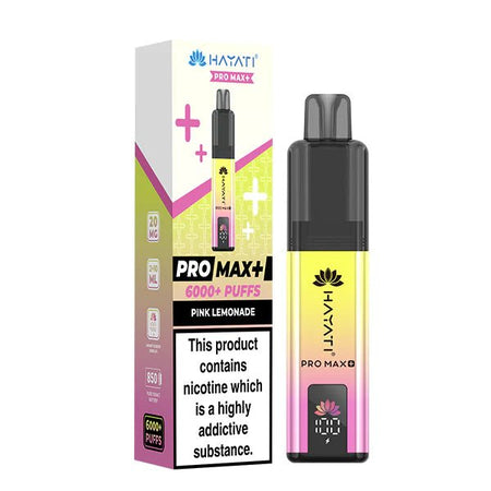 Hayati Pro Max Plus vape kit pink lemonade device and packaging on a white background - uk vape sales