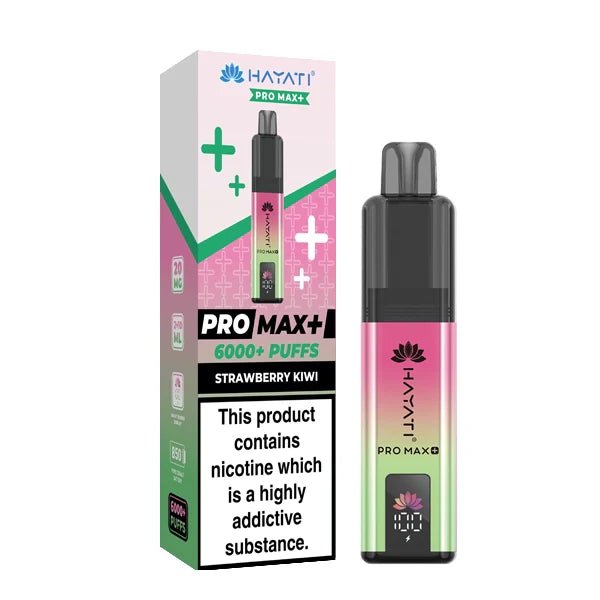 Hayati Pro Max Plus vape kit strawberry kiwi device and packaging on a white background - uk vape sales