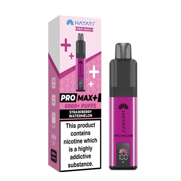 Hayati Pro Max Plus vape kit strawberry watermelon device and packaging on a white background - uk vape sales