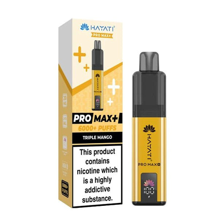 Hayati Pro Max Plus vape kit triple mango device and packaging on a white background - uk vape sales