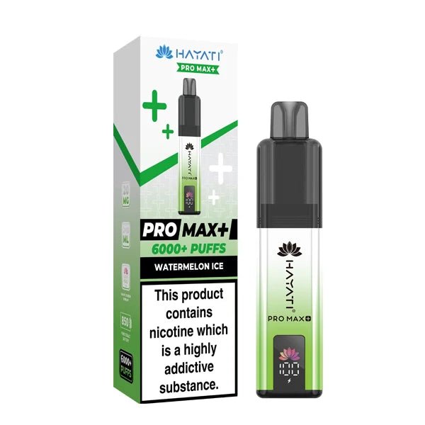Hayati Pro Max Plus vape kit watermelon ice device and packaging on a white background - uk vape sales