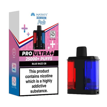 Hayati Pro Ultra Plus 25K Refill Pods blue razz gb with packaging on a white background - uk vape sales