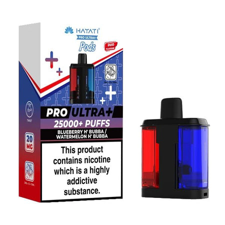 Hayati Pro Ultra Plus 25K Refill Pods blueberry h bubba wateremelon h bubba with packaging on a white background - uk vape sales